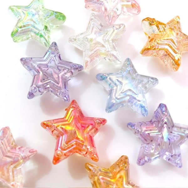 画像1: クリアダブルスター星ビーズ　色ランダム10個 (1)