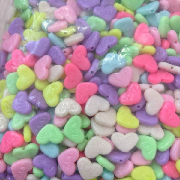 画像1: フラットハートloveビーズ　カラーmix 約500g (1)