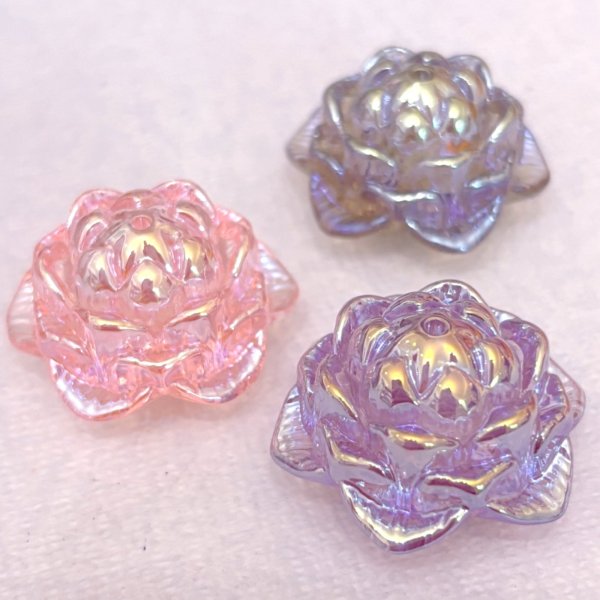 画像1: 大きめオーロラ3D蓮ビーズ　28×31mm (1)