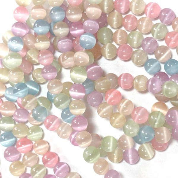 画像1: キャッツアイ1連パステルmix 人工石または天然石　約7.5〜8mm (1)