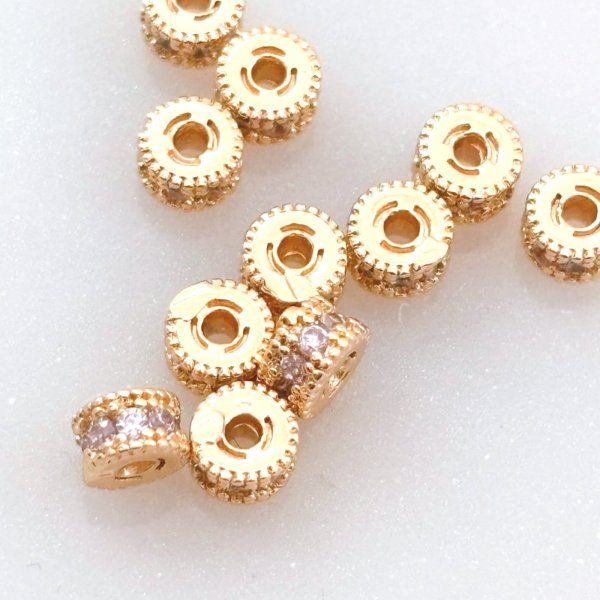 画像1: 合金ビーズパーツ　ラインストーンロンデル4mm　5個 (1)